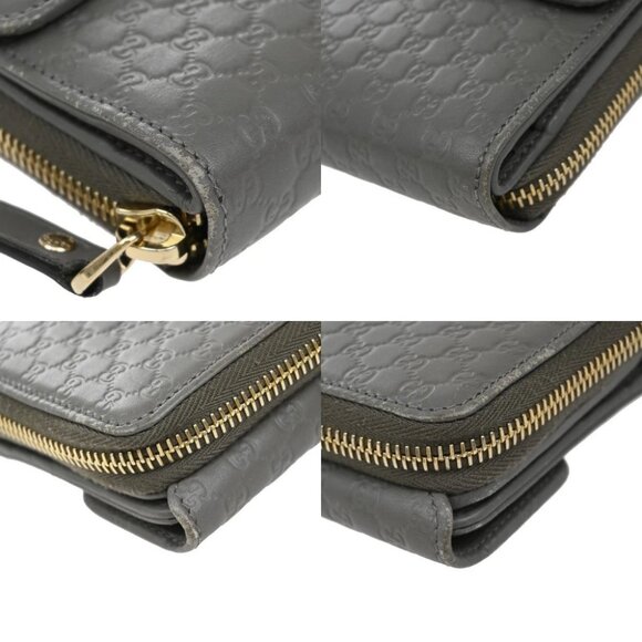 GUCCI Micro Guccissima GG Pattern Long Zipper Wallet Leather Gray Gold 69EF697 - Picture 7 of 12